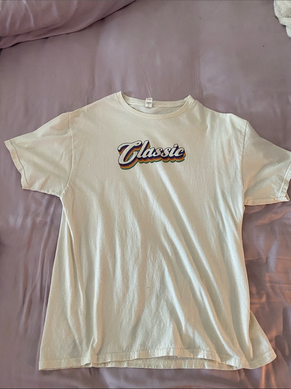 Fruit of the Loom Cream Short Sleeve Tee with Rainbow 'Classic' Graphic